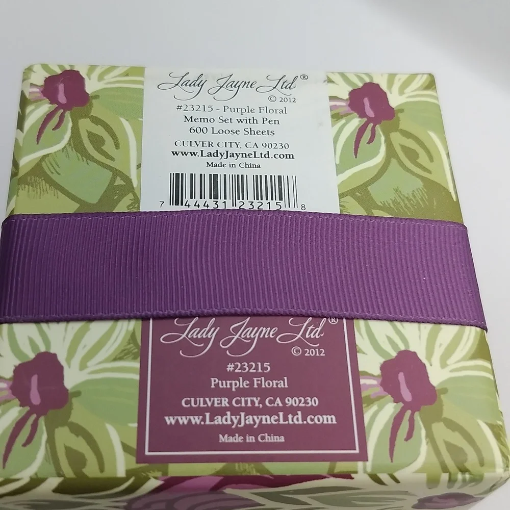 Lady Jayne Ltd. Purple Floral Memo Stationery Desk Set 2012 *Pen Ink Untested*